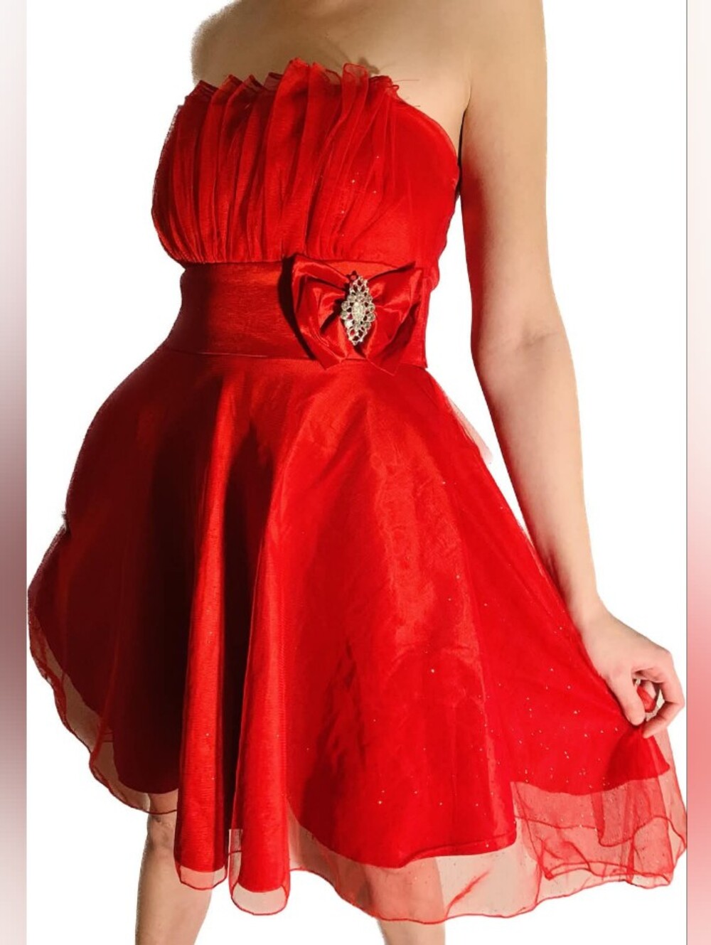Stunning Forever 21 Red Strapless Prom Dress | Shimmery Tulle